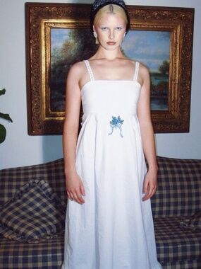 Serpenti White Cotton Vintage Inspired Maxi Dress